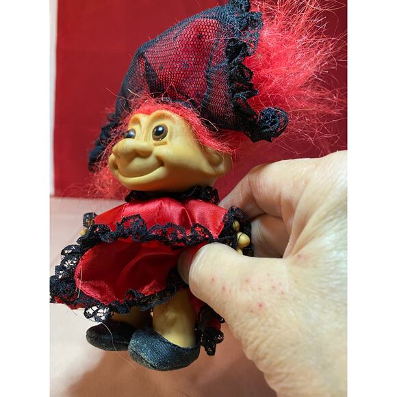 Vintage RUSS Around the World Troll Doll Girl 5" Red Black Lace Dress Veil SPAIN - Picture 4 of 16
